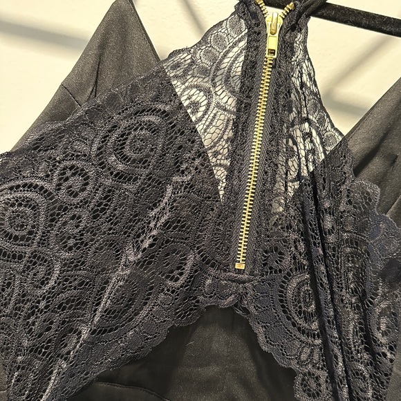 Macys Emerald Sundae Asymmetrical Lace Back Little Black Dress - Picture 4 of 5